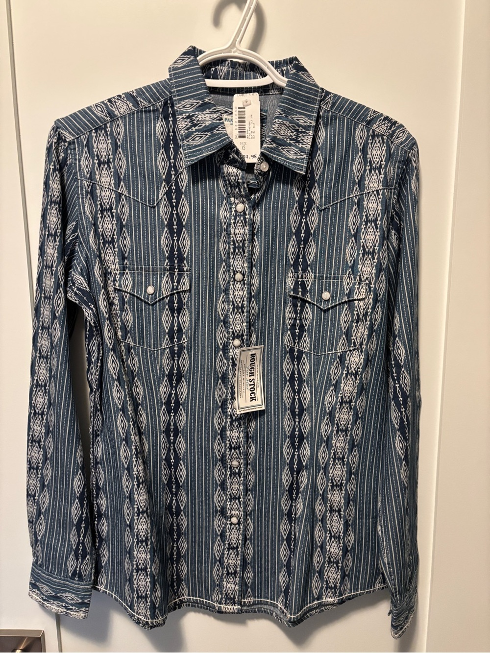 Western-Style Button-Down Shirt in Blue Pattern